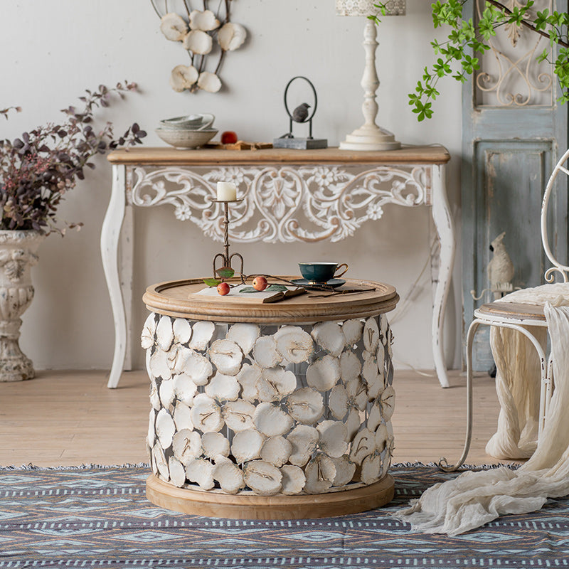 Drum Shaped Coffee Table French Country Distressed Wood Cocktail Table 26"L x 26"W x 21"H Clearhalo 'Coffee & Accent Tables' 'Coffee Tables' 'coffee_tables' 'furn' 'furn_coffee_tables' 'Furniture' 'Living Room Furniture' 6013971