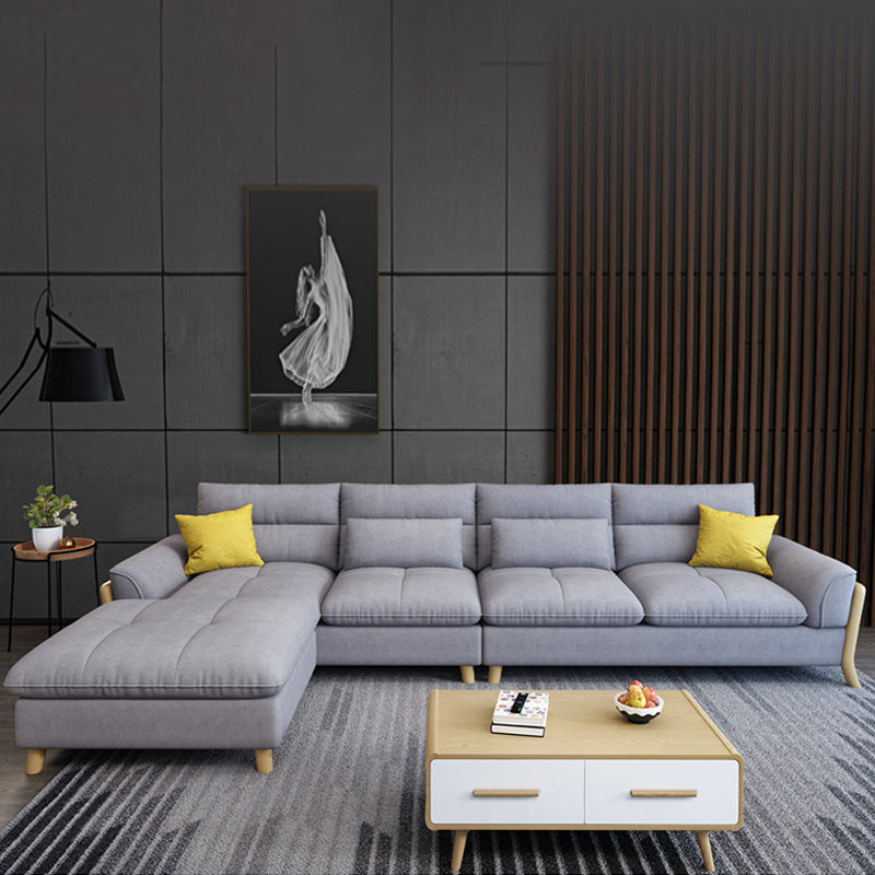 Flared Arm Linen Sectional Scandinavian 4-seater Sectional with Pillows Gray Left Latex Clearhalo 'furn' 'furn_sectionals' 'Furniture' 'Living Room Furniture' 'Sectionals' 6014009