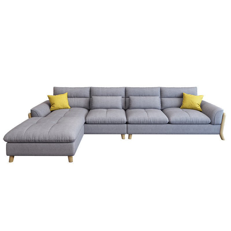 Flared Arm Linen Sectional Scandinavian 4-seater Sectional with Pillows Clearhalo 'furn' 'furn_sectionals' 'Furniture' 'Living Room Furniture' 'Sectionals' 6014012