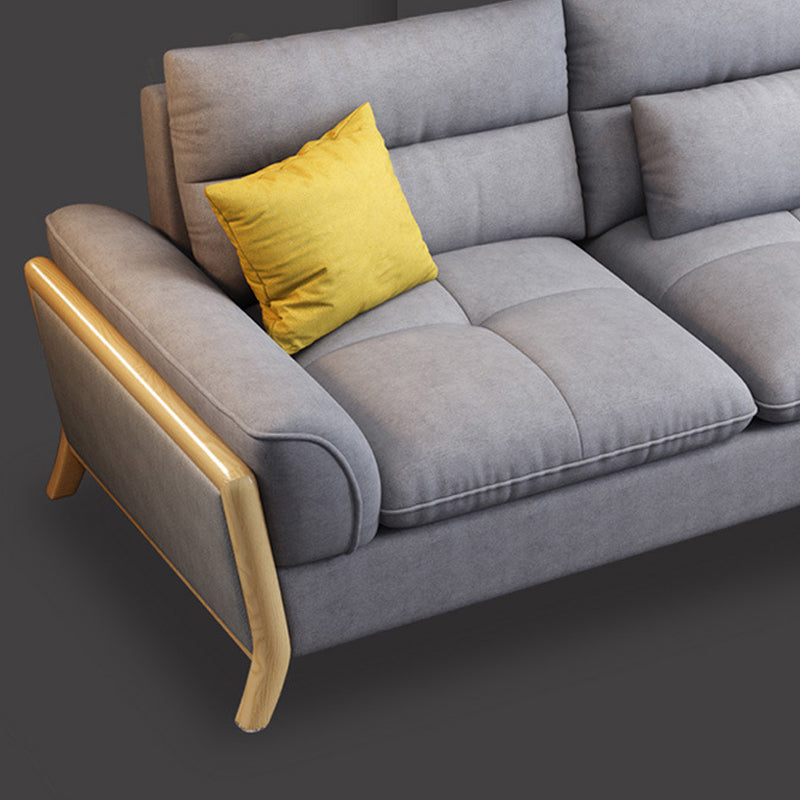 Flared Arm Linen Sectional Scandinavian 4-seater Sectional with Pillows Clearhalo 'furn' 'furn_sectionals' 'Furniture' 'Living Room Furniture' 'Sectionals' 6014013
