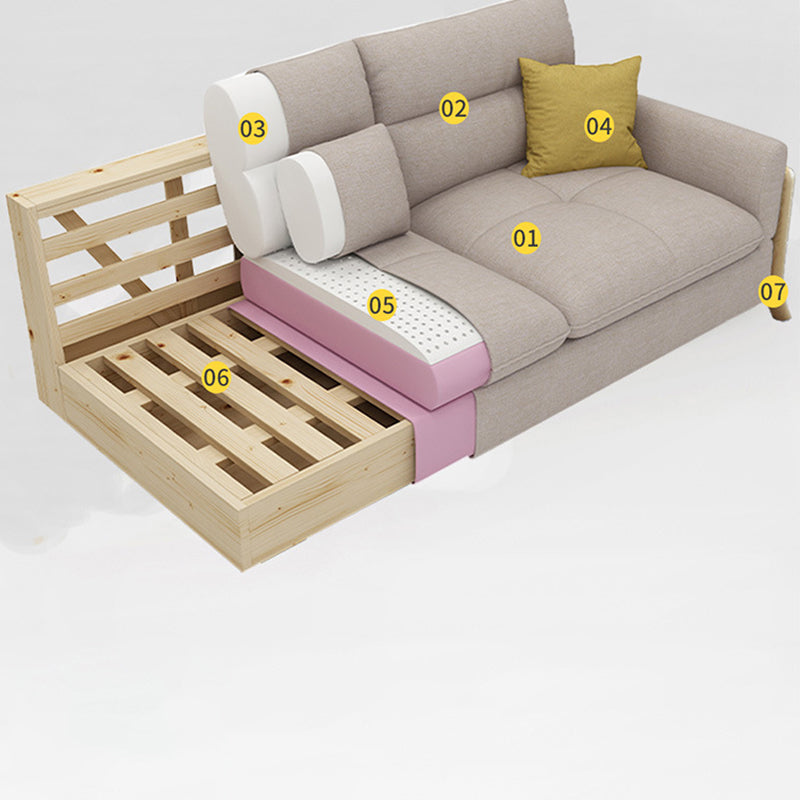 Flared Arm Linen Sectional Scandinavian 4-seater Sectional with Pillows Clearhalo 'furn' 'furn_sectionals' 'Furniture' 'Living Room Furniture' 'Sectionals' 6014014