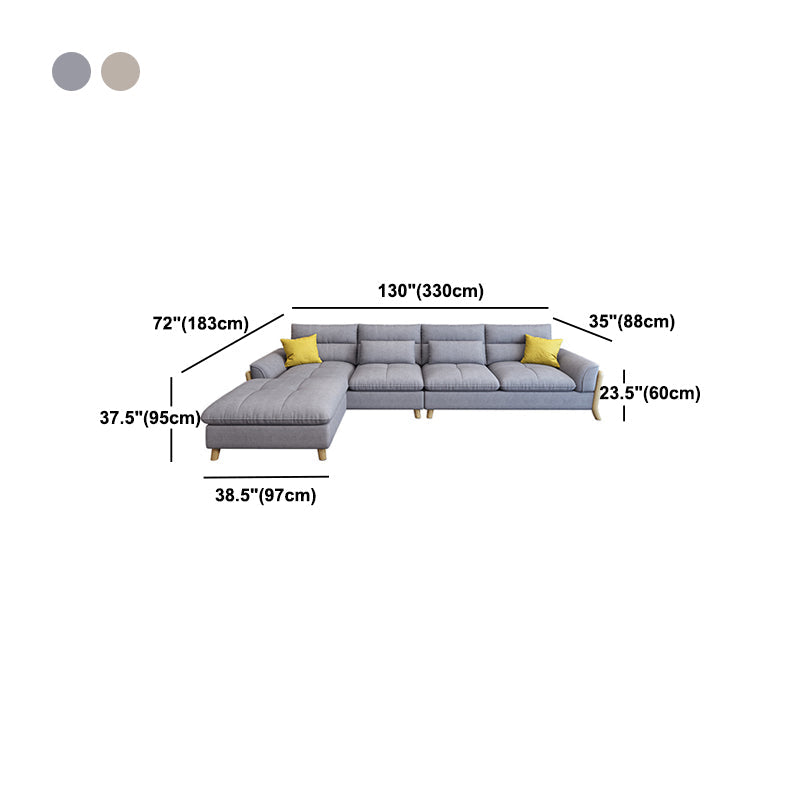 Flared Arm Linen Sectional Scandinavian 4-seater Sectional with Pillows Clearhalo 'furn' 'furn_sectionals' 'Furniture' 'Living Room Furniture' 'Sectionals' 6014020