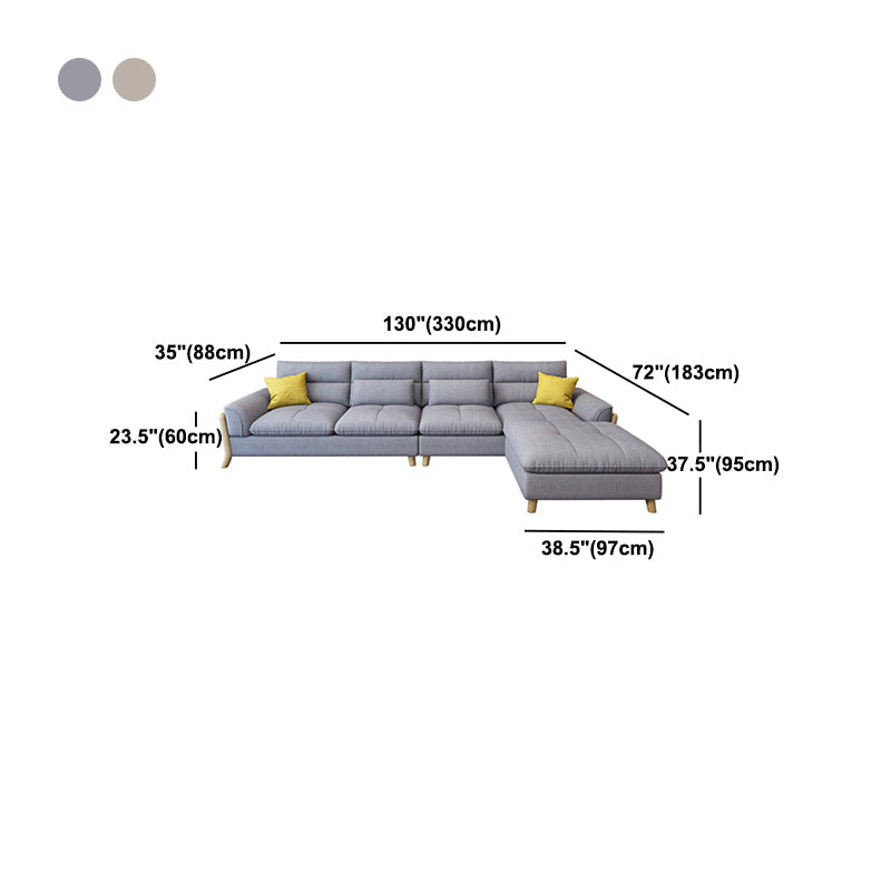 Flared Arm Linen Sectional Scandinavian 4-seater Sectional with Pillows Clearhalo 'furn' 'furn_sectionals' 'Furniture' 'Living Room Furniture' 'Sectionals' 6014021
