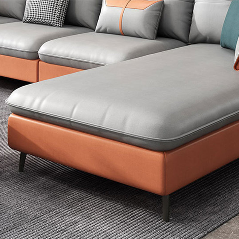 Bras évasé tufted 5 places sectionnel en cuir en cuir pour le salon