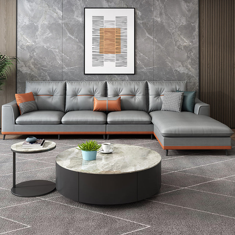 Tufted Modern Sloped Arm Sectional 5-seater Stain-resistant Sectional Gray Latex Clearhalo 'furn' 'furn_sectionals' 'Furniture' 'Living Room Furniture' 'Sectionals' 6014126