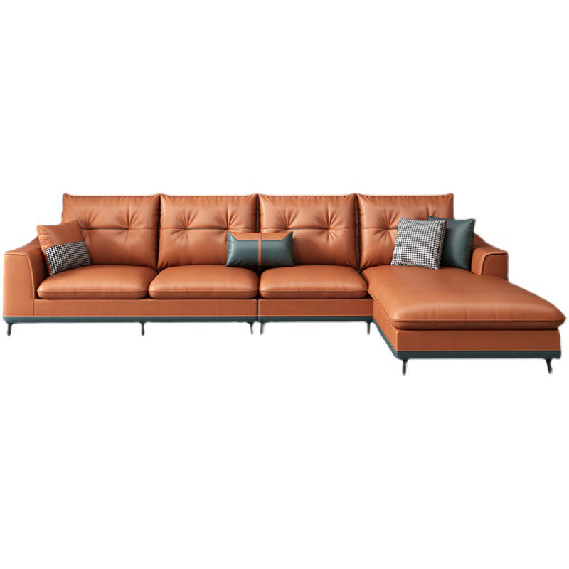 Tufted Modern Sloped Arm Sectional 5-seater Stain-resistant Sectional Orange Sponge Clearhalo 'furn' 'furn_sectionals' 'Furniture' 'Living Room Furniture' 'Sectionals' 6014129