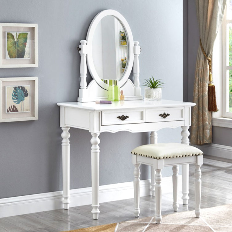 2つの収納引き出しを備えた明るい白い虚栄心ゴムウッドメイクアップバニティ、17.71 "幅