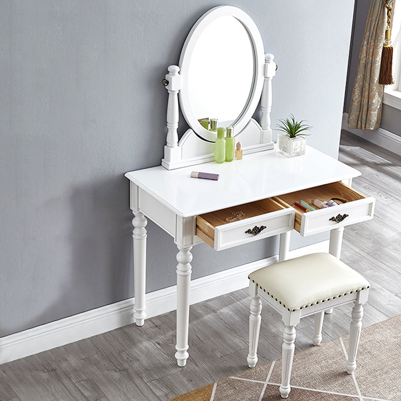 2つの収納引き出しを備えた明るい白い虚栄心ゴムウッドメイクアップバニティ、17.71 "幅
