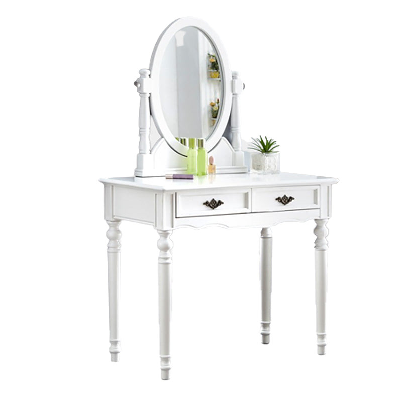 2つの収納引き出しを備えた明るい白い虚栄心ゴムウッドメイクアップバニティ、17.71 "幅