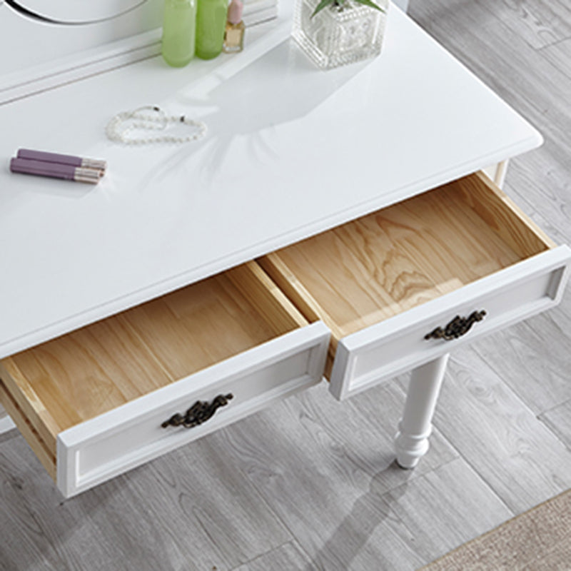 2つの収納引き出しを備えた明るい白い虚栄心ゴムウッドメイクアップバニティ、17.71 "幅