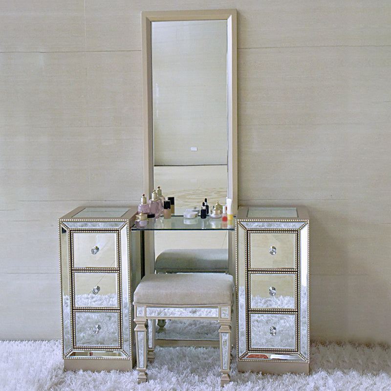 Sliver Glass Vanity Set 15.74" Wide Make-up Vanity with 6 Storage Drawers Clearhalo 'Bedroom Furniture' 'furn' 'furn_makeup_vanities' 'Furniture' 'Makeup Vanities' 'makeup_vanities' 6014170