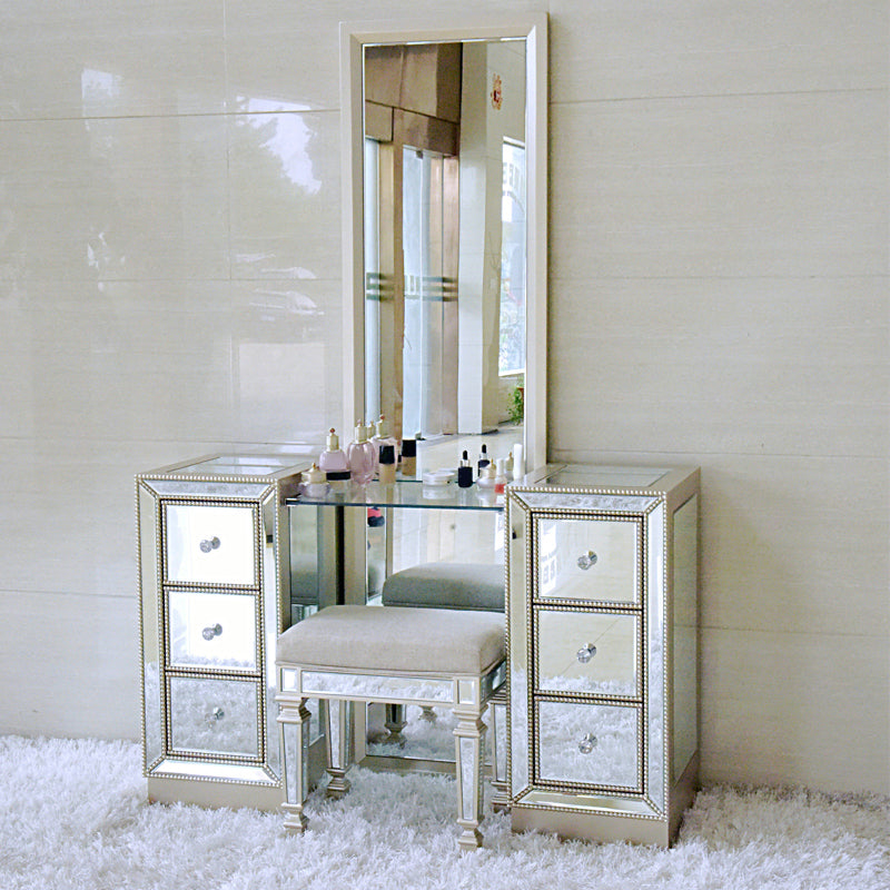 Sliver Glass Vanity Set 15.74" Wide Make-up Vanity with 6 Storage Drawers Clearhalo 'Bedroom Furniture' 'furn' 'furn_makeup_vanities' 'Furniture' 'Makeup Vanities' 'makeup_vanities' 6014171