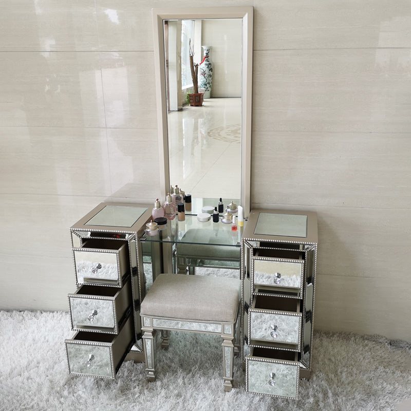 Sliver Glass Vanity Set 15.74" Wide Make-up Vanity with 6 Storage Drawers Clearhalo 'Bedroom Furniture' 'furn' 'furn_makeup_vanities' 'Furniture' 'Makeup Vanities' 'makeup_vanities' 6014172