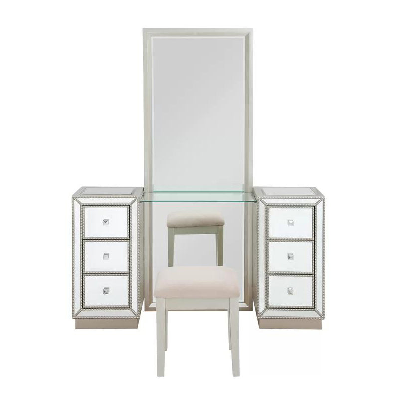 Sliver Glass Vanity Set 15.74" Wide Make-up Vanity with 6 Storage Drawers Clearhalo 'Bedroom Furniture' 'furn' 'furn_makeup_vanities' 'Furniture' 'Makeup Vanities' 'makeup_vanities' 6014179