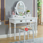 19.68" Wide Rubberwood Vanity Set Make-up Vanity with Drawer and Mirror
