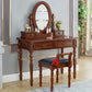 19.68" Wide Rubberwood Vanity Set Make-up Vanity with Drawer and Mirror