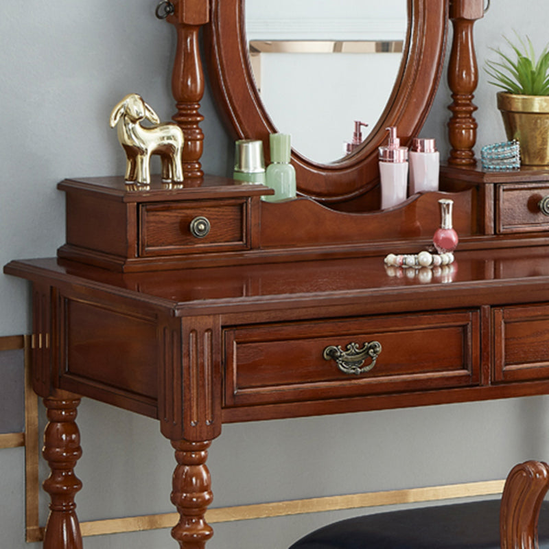 19.68" Wide Rubberwood Vanity Set Make-up Vanity with Drawer and Mirror