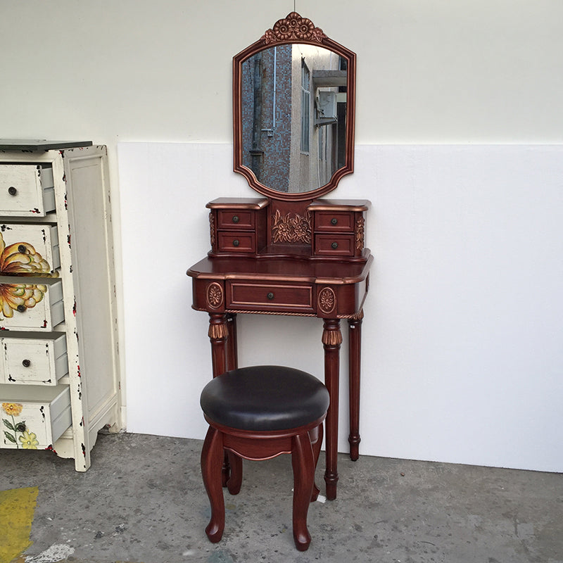 Eiken ijdelheid set met ontlasting 64.17 "Hoge ijdelheid met lade en spiegel