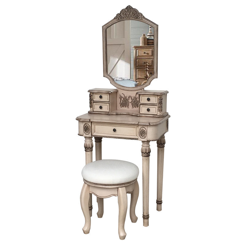 Eiken ijdelheid set met ontlasting 64.17 "Hoge ijdelheid met lade en spiegel