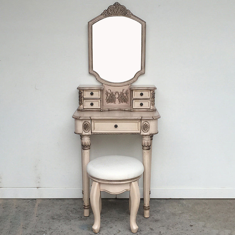 Eiken ijdelheid set met ontlasting 64.17 "Hoge ijdelheid met lade en spiegel