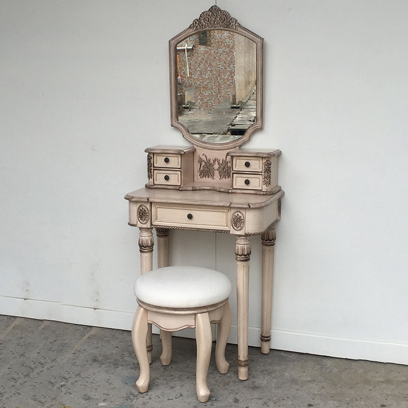 Eiken ijdelheid set met ontlasting 64.17 "Hoge ijdelheid met lade en spiegel