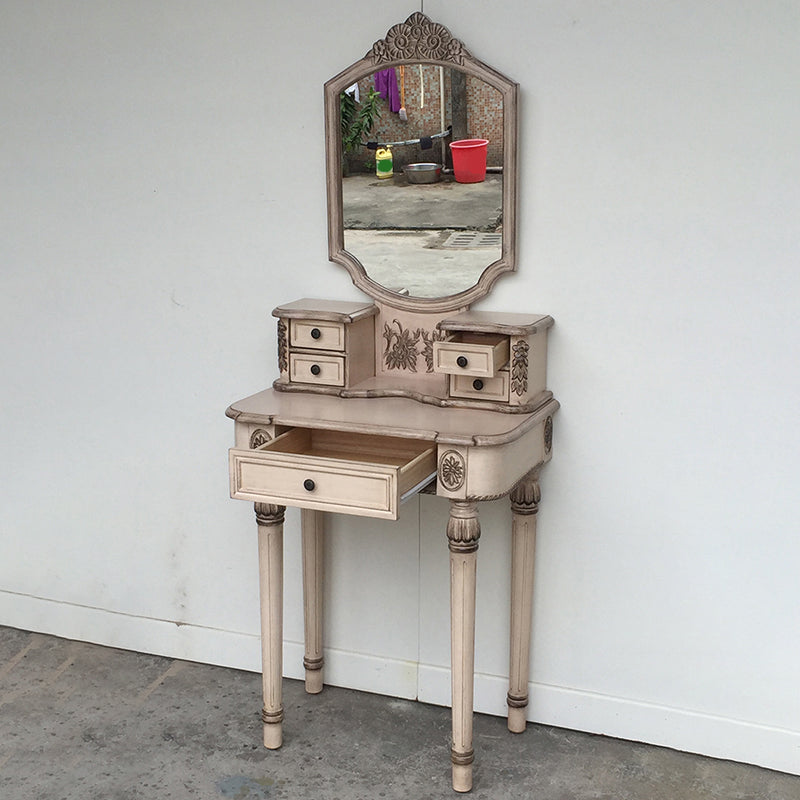 Eiken ijdelheid set met ontlasting 64.17 "Hoge ijdelheid met lade en spiegel