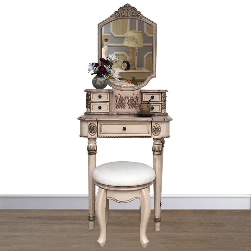 Eiken ijdelheid set met ontlasting 64.17 "Hoge ijdelheid met lade en spiegel