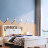 Modern Wood Standard Bed Bookcase Included Bed Frame with Headboard