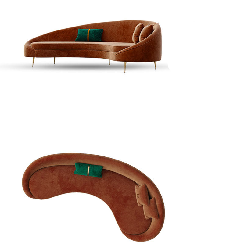 Velvet Contemporary Orange Sofa 47.24" D Curved Sofa with 3 Pillows