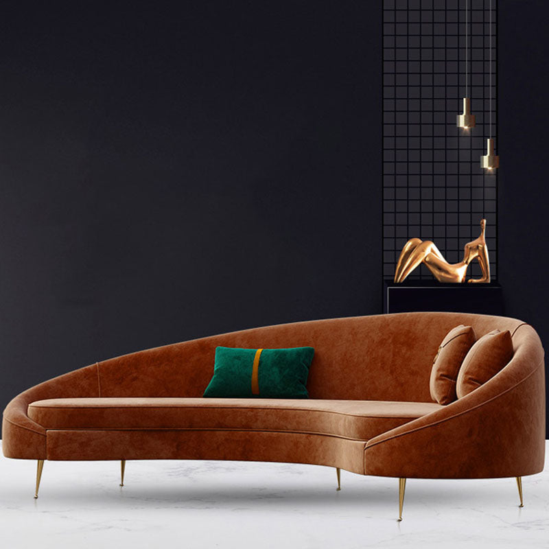 Velvet Contemporary Orange Sofa 47.24" D Curved Sofa with 3 Pillows