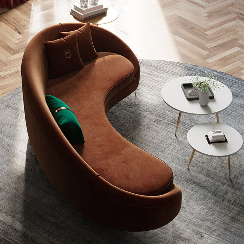 Velvet Contemporary Orange Sofa 47.24" D Curved Sofa with 3 Pillows