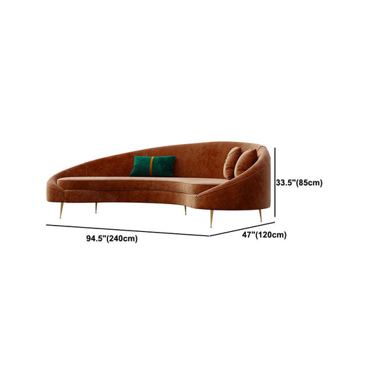 Samt zeitgenössisches orangefarbenes Sofa 47,24 "D gebogenes Sofa mit 3 Kissen
