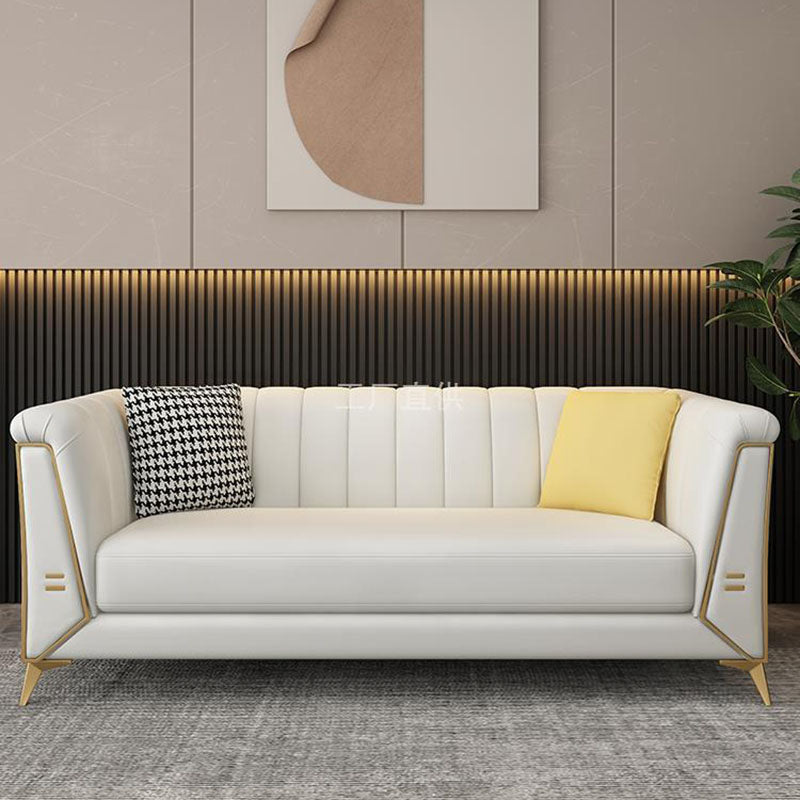 30.7" H Contemporary Faux Leather Tuxedo Sofa for Living Room Off-White Clearhalo 'furn' 'furn_sofas' 'Furniture' 'Living Room Furniture' 'Sofa' 'sofas' 6014465