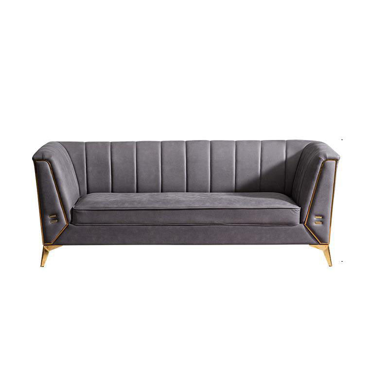 30.7" H Contemporary Faux Leather Tuxedo Sofa for Living Room Grey Clearhalo 'furn' 'furn_sofas' 'Furniture' 'Living Room Furniture' 'Sofa' 'sofas' 6014467