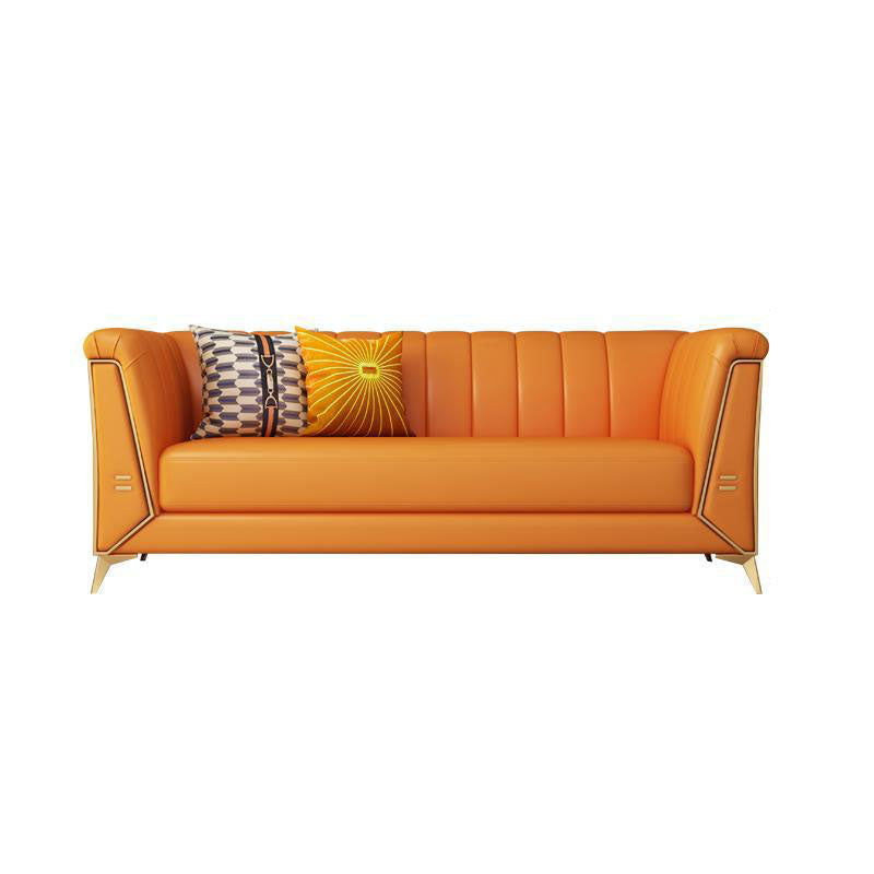 30.7" H Contemporary Faux Leather Tuxedo Sofa for Living Room Orange Clearhalo 'furn' 'furn_sofas' 'Furniture' 'Living Room Furniture' 'Sofa' 'sofas' 6014475