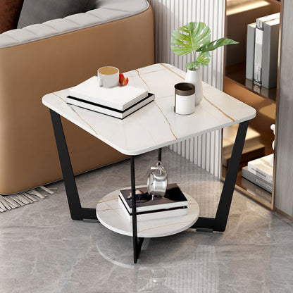 Mesa de pizarra cuadrada de las patas cruzadas contemporáneas con estante