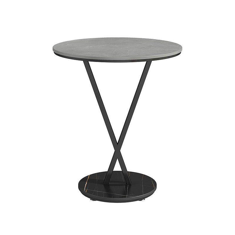 Modernistic Slate Top Round Side End Table Metal X-base End Table