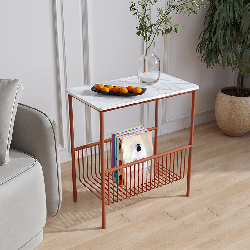 Contemporary Rectangular Side Table Metal 4 Legs End Table with Shelf