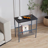 Contemporary Rectangular Side Table Metal 4 Legs End Table with Shelf