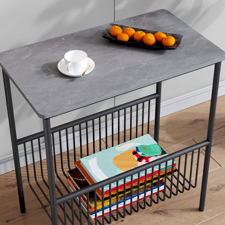 Contemporary Rectangular Side Table Metal 4 Legs End Table with Shelf