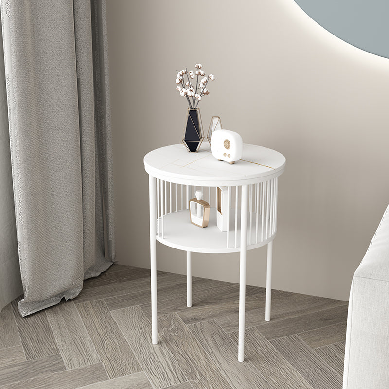 Contemporary Metal 4 Legs End Table Round Double Tier End Table White White 1 Clearhalo 'Coffee & Accent Tables' 'End & Side Tables' 'end_side_tables' 'furn' 'furn_end_side_tables' 'Furniture' 'Living Room Furniture' 6014766