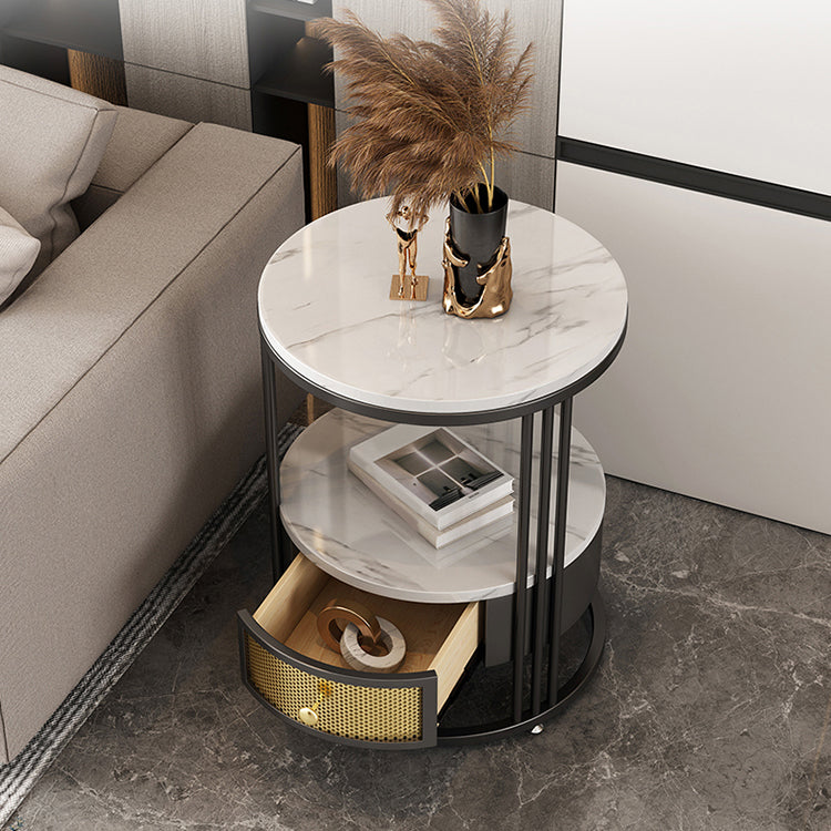 Contemporary Slate Top Round Side End Table Frame End Table with Drawer ...