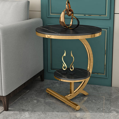 Contemporary Metal C Side Table Slate Top Round Side End Table