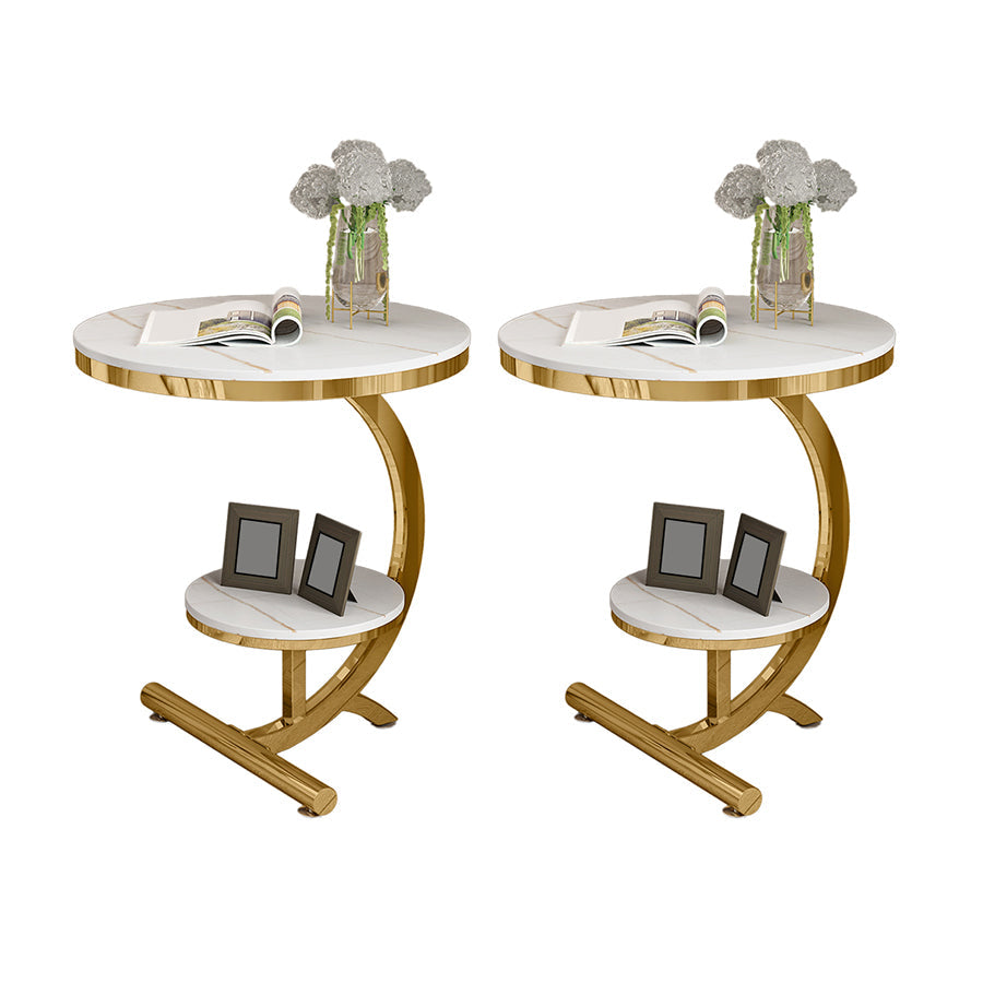 Contemporary Metal C Side Table Slate Top Round Side End Table