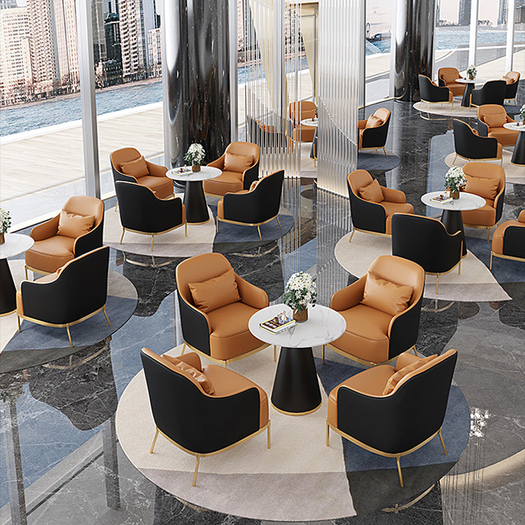 32.67" High Faux Leather Arm Chair Recessed Arms Accent Chair with Basic Four Leg Clearhalo 'Accent Chairs' 'accent_chairs' 'Chairs & Seating' 'furn' 'furn_accent_chairs' 'Furniture' 'Living Room Furniture' 6014931