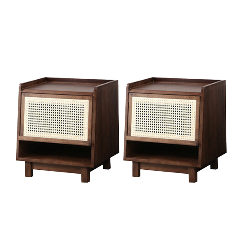 Contemporary Wood Accent Table Nightstand 21.65" Tall Bed Nightstand Walnut 2 Piece Set Clearhalo 'Bedroom Furniture' 'furn' 'furn_night_stand' 'Furniture' 'night_stand' 'Nightstands' 6015107