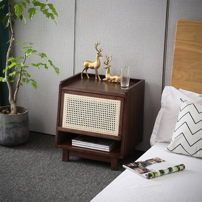 Contemporary Wood Accent Table Nightstand 21.65" Tall Bed Nightstand Walnut 1 Piece Clearhalo 'Bedroom Furniture' 'furn' 'furn_night_stand' 'Furniture' 'night_stand' 'Nightstands' 6015111