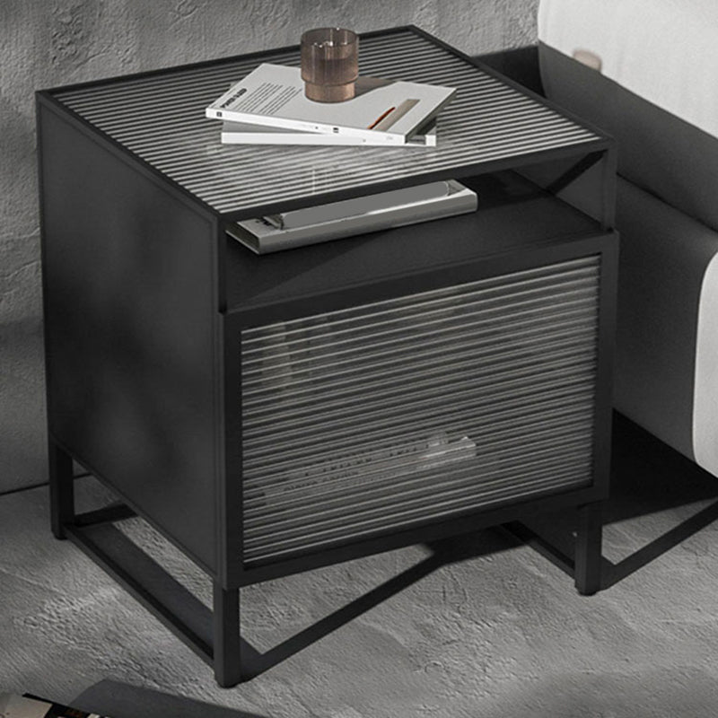 Modern Lower Shelf Night Stand Glass Bedside Cabinet for Bedroom Clearhalo 'Bedroom Furniture' 'furn' 'furn_night_stand' 'Furniture' 'night_stand' 'Nightstands' 6015200