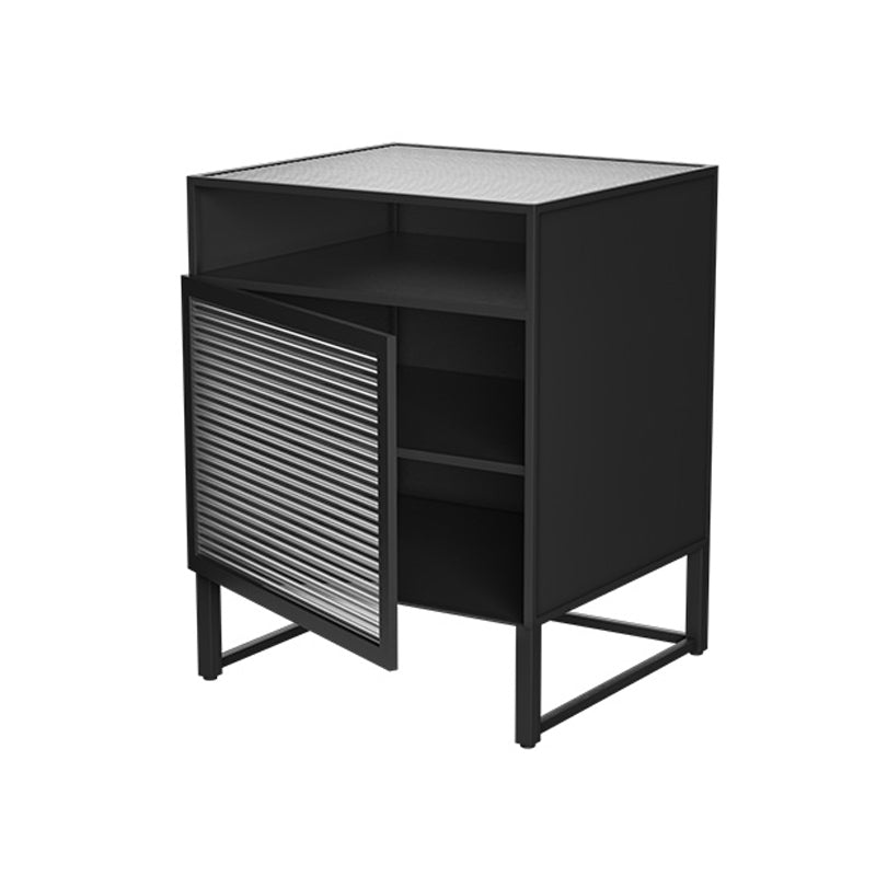 Modern Lower Shelf Night Stand Glass Bedside Cabinet for Bedroom Black 1 Piece Left Clearhalo 'Bedroom Furniture' 'furn' 'furn_night_stand' 'Furniture' 'night_stand' 'Nightstands' 6015201