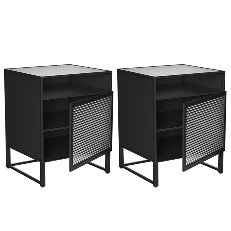 Modern Lower Shelf Night Stand Glass Bedside Cabinet for Bedroom Black 2 Piece Set Right Clearhalo 'Bedroom Furniture' 'furn' 'furn_night_stand' 'Furniture' 'night_stand' 'Nightstands' 6015204